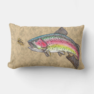 Jumping Rainbow Trout for Fly Fishing Lure Lumbar Cushion