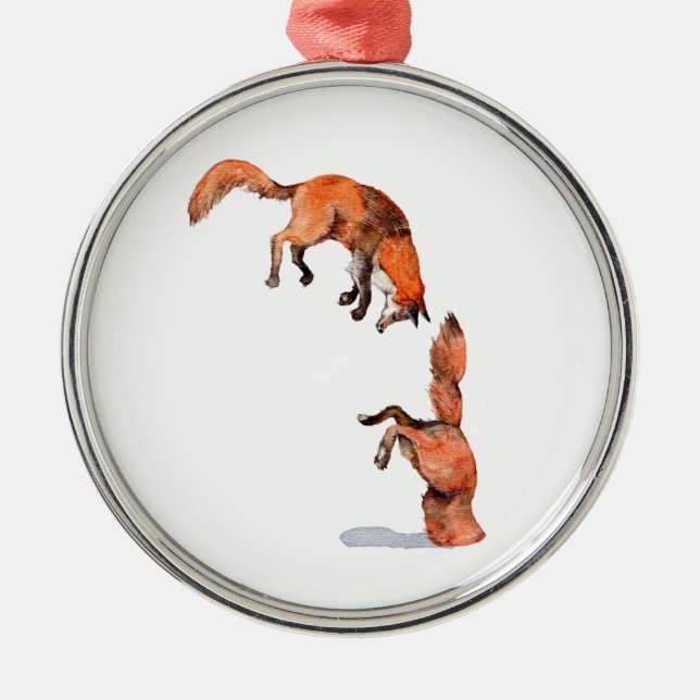 Jumping Red Fox Metal Tree Decoration (Front)
