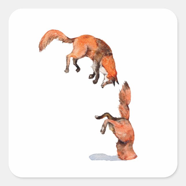Jumping Red Fox Square Sticker (Front)
