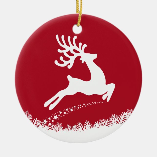 Jumping Reindeer custom text ornament (Front)