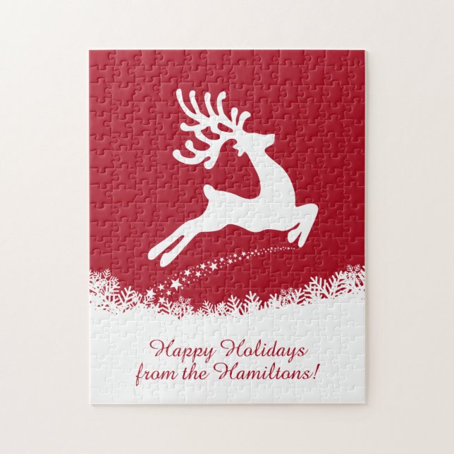 Jumping Reindeer custom text puzzle (Vertical)