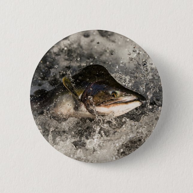 Jumping Salmon 6 Cm Round Badge (Front)