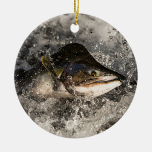 Jumping Salmon Ceramic Ornament