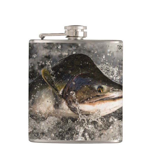 Jumping Salmon Hip Flask (Front)