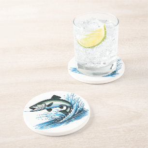 Jumping Salmon Splash Gift for Fisherman Art Coaster