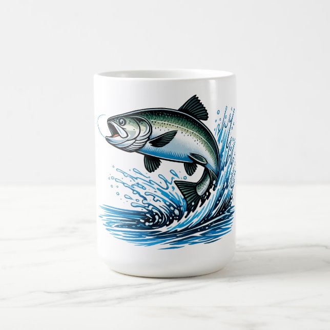 Jumping Salmon Splash Gift for Fisherman Art Coffee Mug (Center)