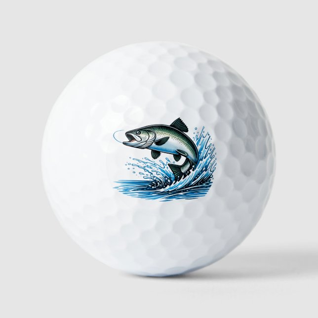 Jumping Salmon Splash Gift for Fisherman Art Golf Balls (Front)