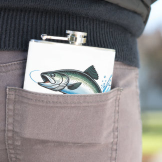 Jumping Salmon Splash Gift for Fisherman Art Hip Flask