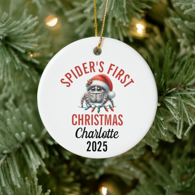 Jumping Spider's First Christmas 2025 Ceramic Ornament (Tree)