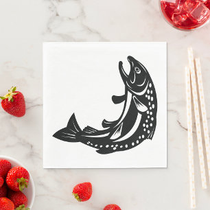 Jumping Trout Fish Silhouette Napkin