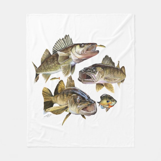 Jumping Walleye Fleece Blanket (Front)