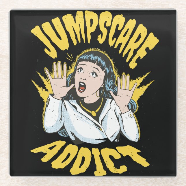 Jumpscare Addict Glass Coaster (Front)