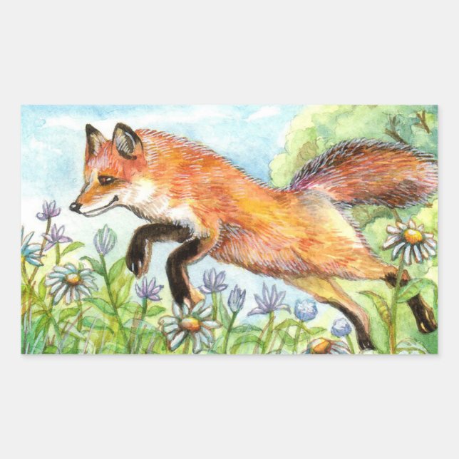 Jumpy Fox Rectangular Sticker (Front)