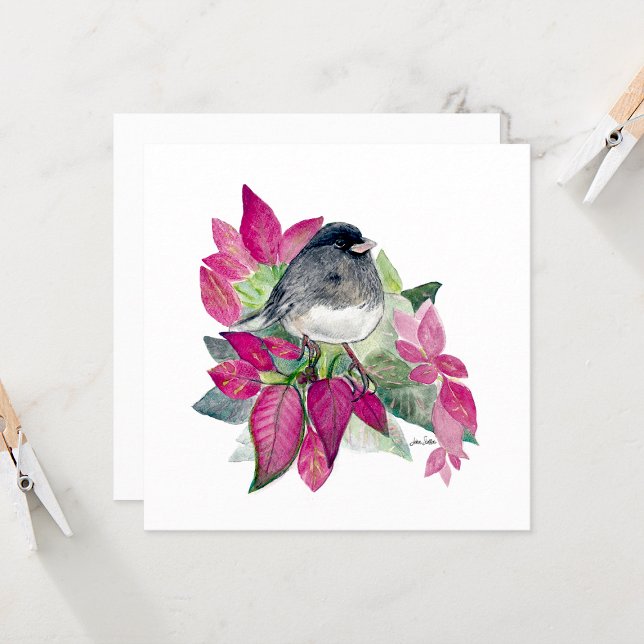 Junco Beautiful Watercolor Note Cards (Beautiful Watercolor Colored Pencil Dark-Eyed Junco Blank Square Note Cards from Jenn Steffen Art)