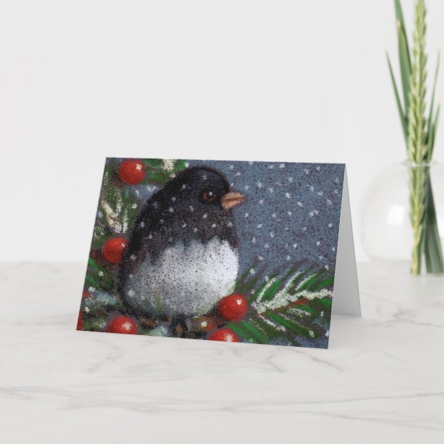 Junco Bird: Christmas: Original Colour Pencil, Holiday Card (Front)