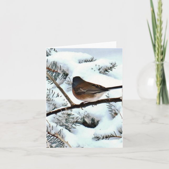 Junco in Snow, 4" x 5.6" Folded Blank Card  (Front)