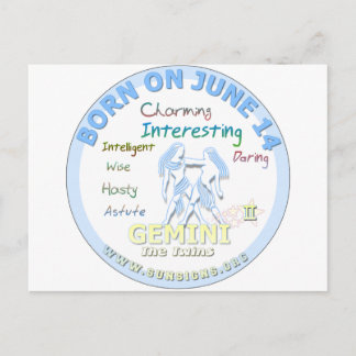 June 15th Birthday - Gemini Postcard