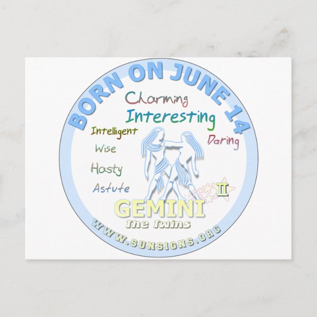 June 15th Birthday - Gemini Postcard (Front)