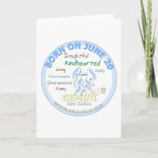 June 20th Birthday - Gemini Card