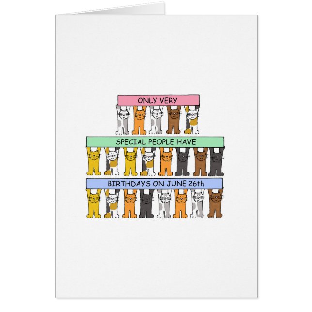 June 26th Birthday, Cartoon Cats. (Front)