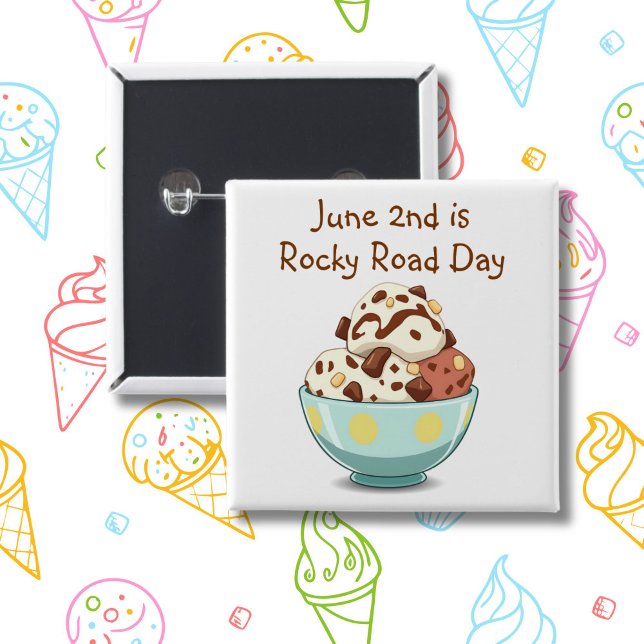 June 2nd is National Rocky Road Day | Food Holiday 15 Cm Square Badge (Creator Uploaded)