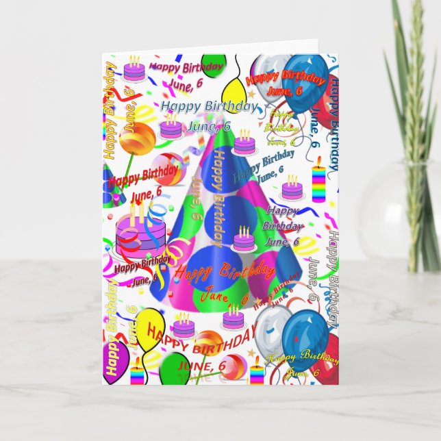 June, 6 Birthday Greeting Card Folded (Front)