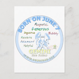 June 7th Birthday - Gemini Postcard