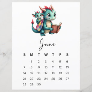 June Baby Dragon Playful Fantasy Monthly Calendar