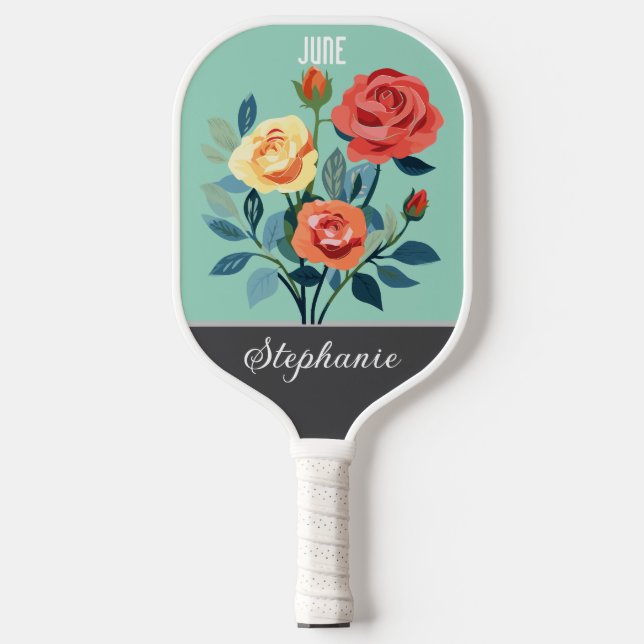 June Birth Flower Custom Name Pickleball Paddle (Front)