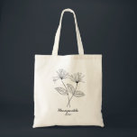 June Birth Flower | Honeysuckle Tote Bag<br><div class="desc">The design features a minimalist design with a honeysuckle flower - the June birth flower,  and a name written in a contemporary handwritten script and serif fonts in black.</div>
