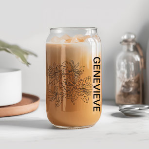 June Birth Flower Honeysuckle with Custom Name Can Glass