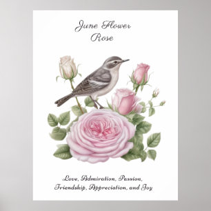 June Birth Month Flower Rose Elegant Birthday Poster