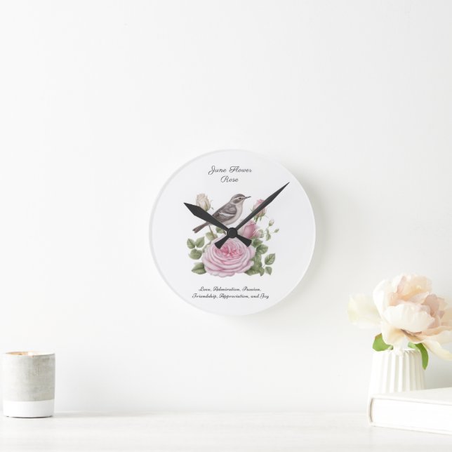 June Birth Month Flower Rose Elegant Birthday Round Clock (Home)