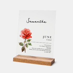 June Birth Month Flower Rose Personalised Acrylic Sign