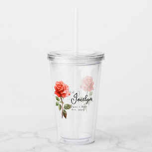 June Birth Month Flower Rose Personalised Acrylic Tumbler