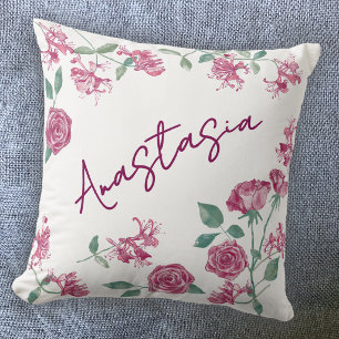 June Birth Month Honeysuckle Rose Personalised Cushion