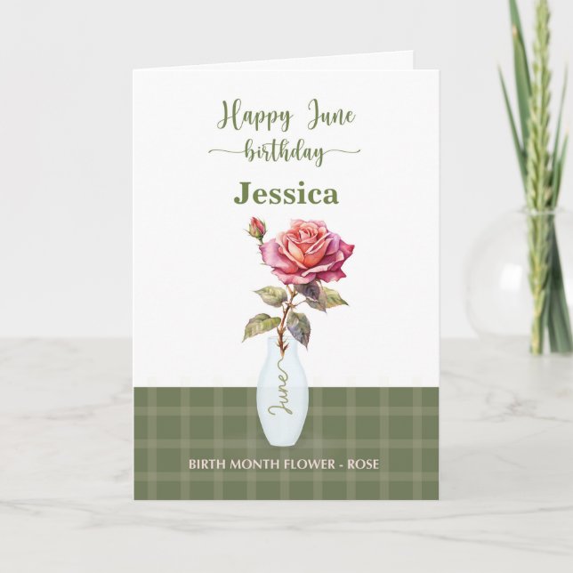 June Birthday Birth Month Flower Rose Card (Front)