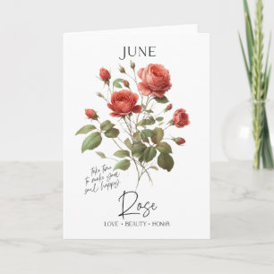 June Birthday Birth Month Flower Rose Card