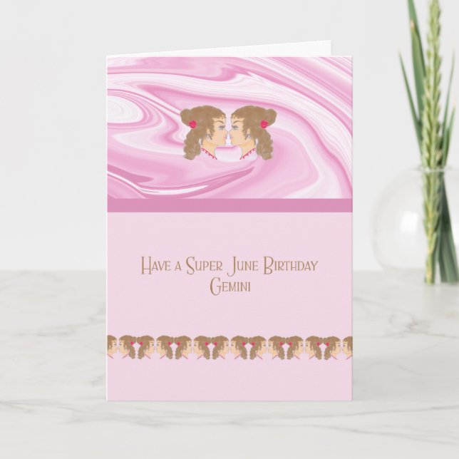 June Birthday Card for a Gemini Zodiac Sign (Front)