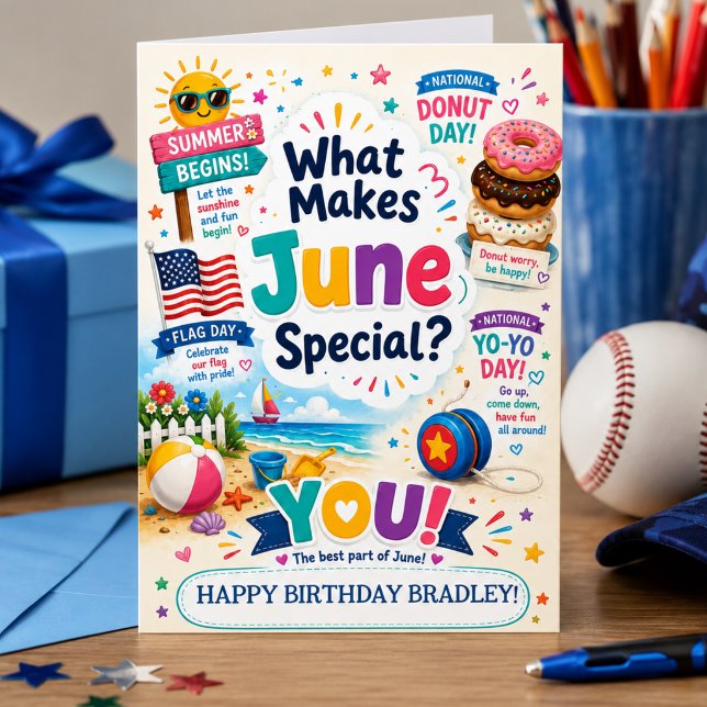 June Birthday Card for Boys Custom Name Summer Fun (Creator Uploaded)