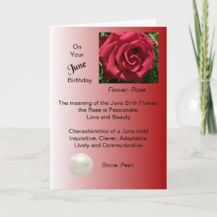 June Birthday Card - Rose and Pearl