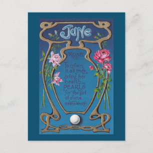 June Birthday Pearl and Roses Postcard