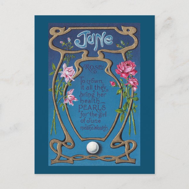 June Birthday Pearl and Roses Postcard (Front)
