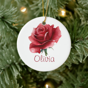JUNE Birthday Rose Flower Red Floral Nursery Decor Ceramic Ornament