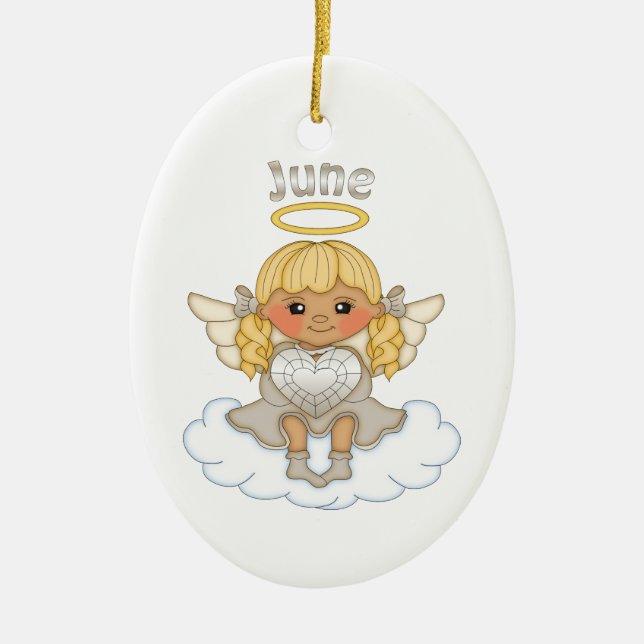 June Birthstone Angel Blonde Ceramic Ornament (Front)