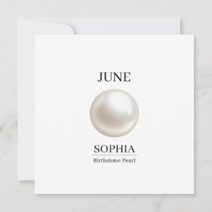 June Birthstone Birthday Name Pearl Card