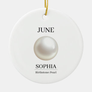 June Birthstone Birthday Name Pearl Ceramic Ornament