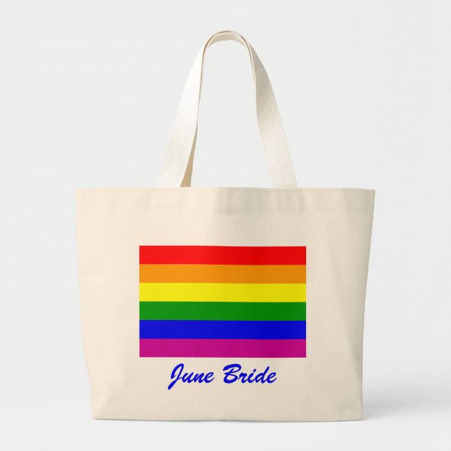 June Bride/Gay Pride Large Tote Bag (Front)
