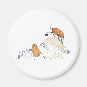 June Bugs, Mushroom and Blue Flowers Magnet