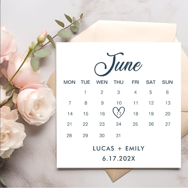 June Calendar Dark Blue Wedding Napkin (Creator Uploaded)